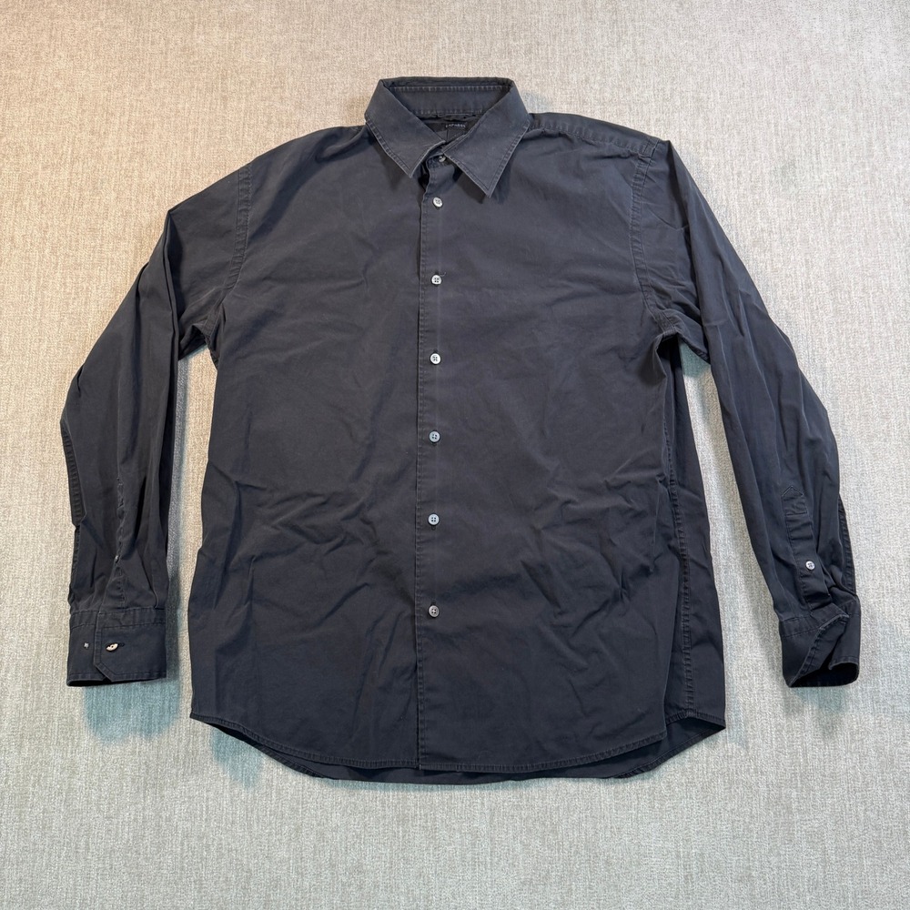Express Mens Modern Fit Stretch Button Down Shirt Black Long Sleeve Large